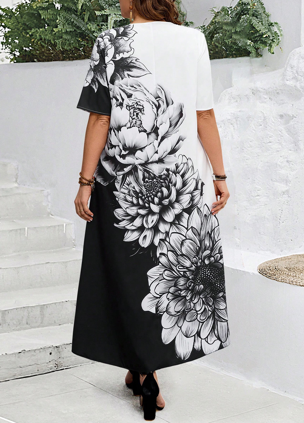 Чорно-білий кежуал сукня а-силует SHEIN з квітковим принтом