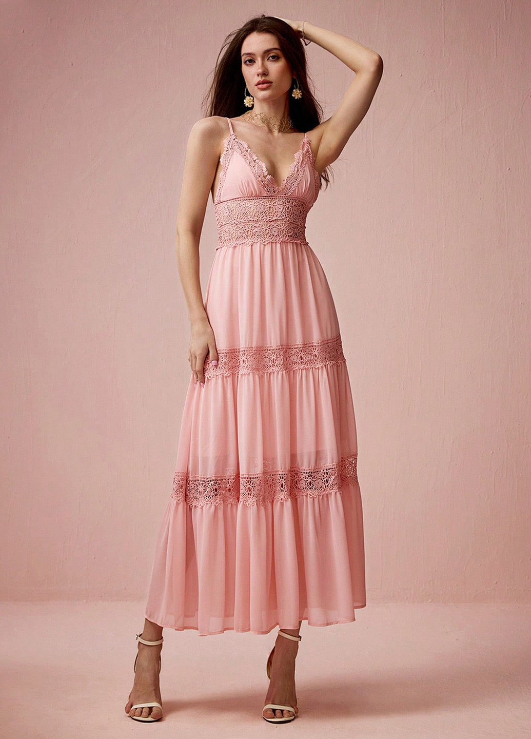 Пудрова кежуал сукня а-силует, з відкритою спиною SHEIN однотонна