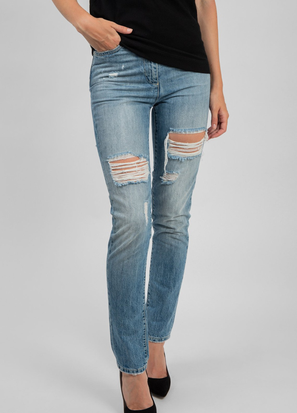 Блакитні джинси з потертостями Moschino - (242106800)