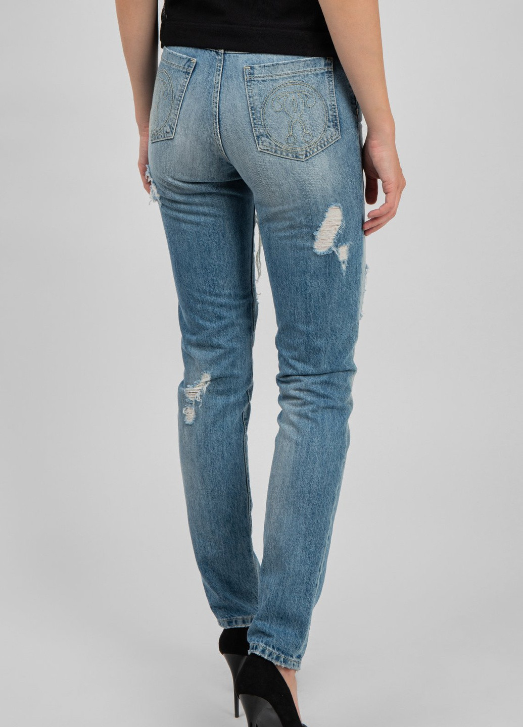 Голубые джинсы с потертостями Moschino - (242106800)