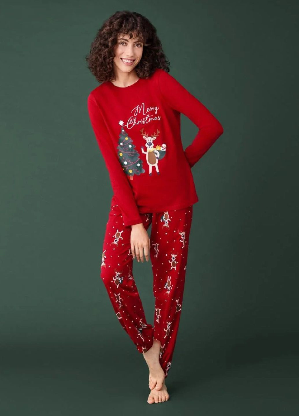 Красная всесезон пижама (лонгслив, брюки) лонгслив + брюки Esmara