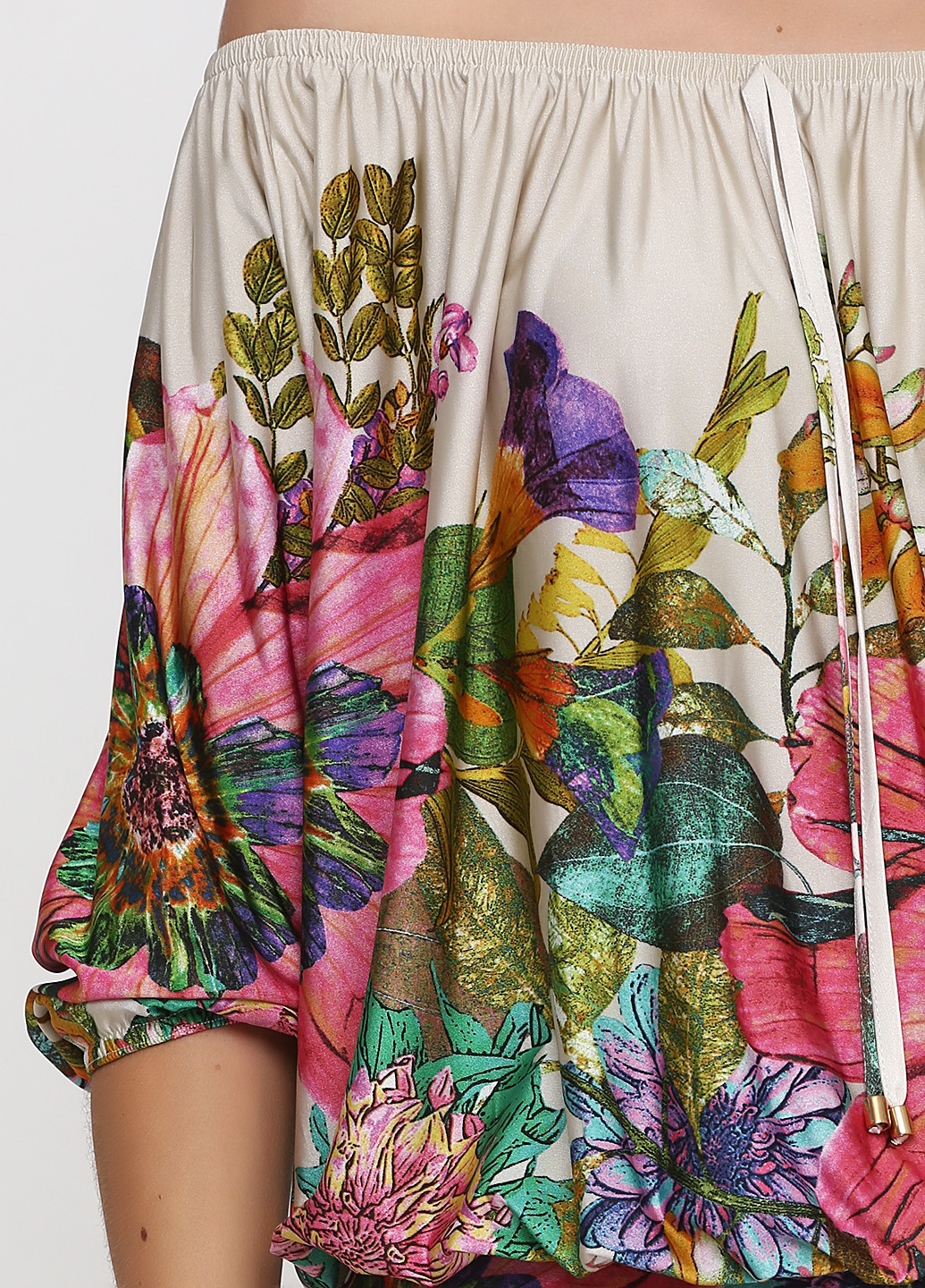 Комбинированное кэжуал платье с открытыми плечами Sassofono с цветочным принтом