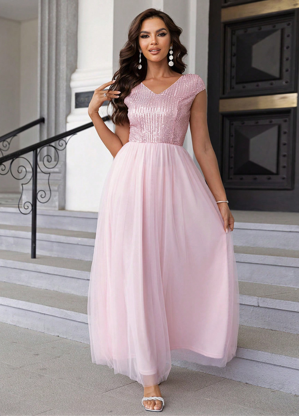 Розовое коктейльное платье SHEIN однотонное