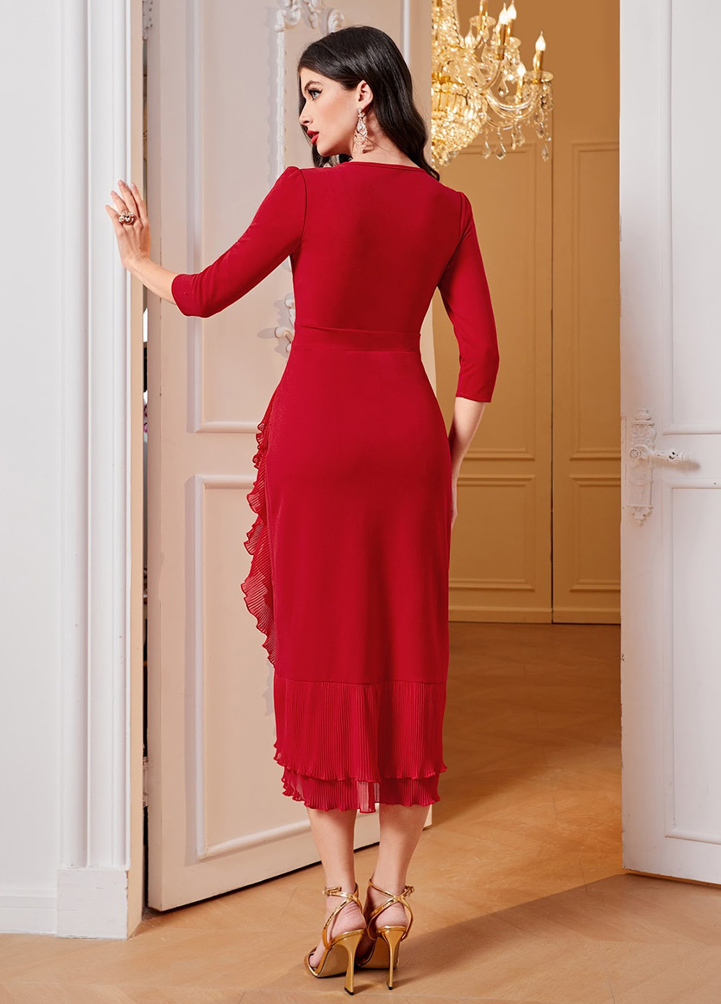 Темно-красное коктейльное, кэжуал платье футляр SHEIN однотонное