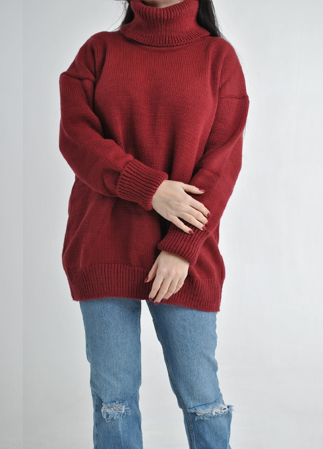 Темно-червоний зимовий подовжений светр Fashion Club