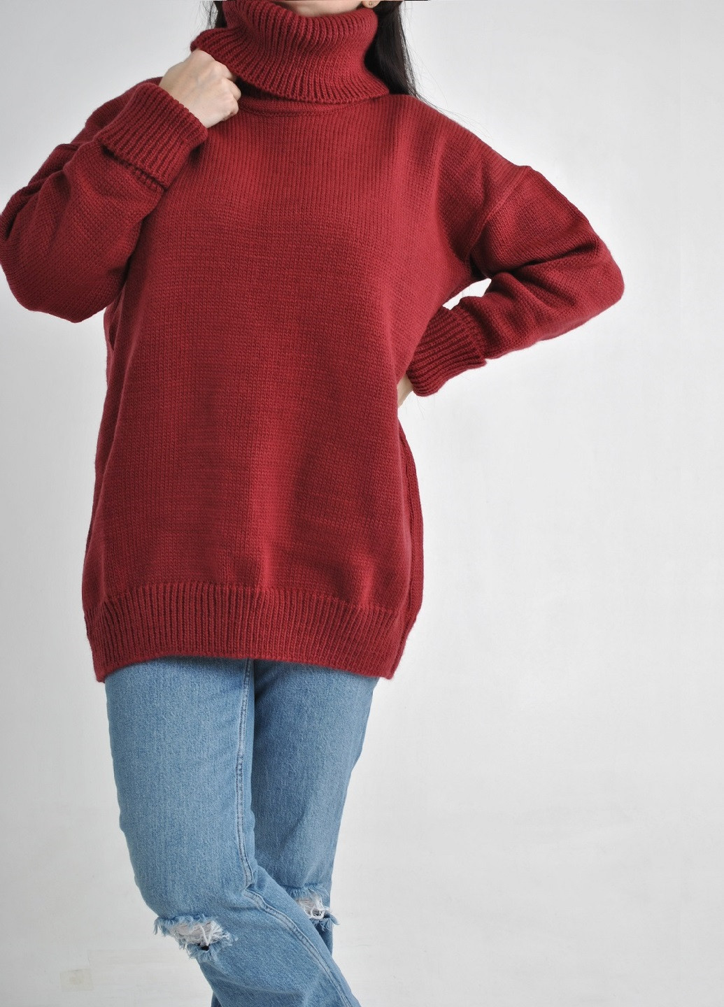 Темно-красный зимний удлиненный свитер Fashion Club