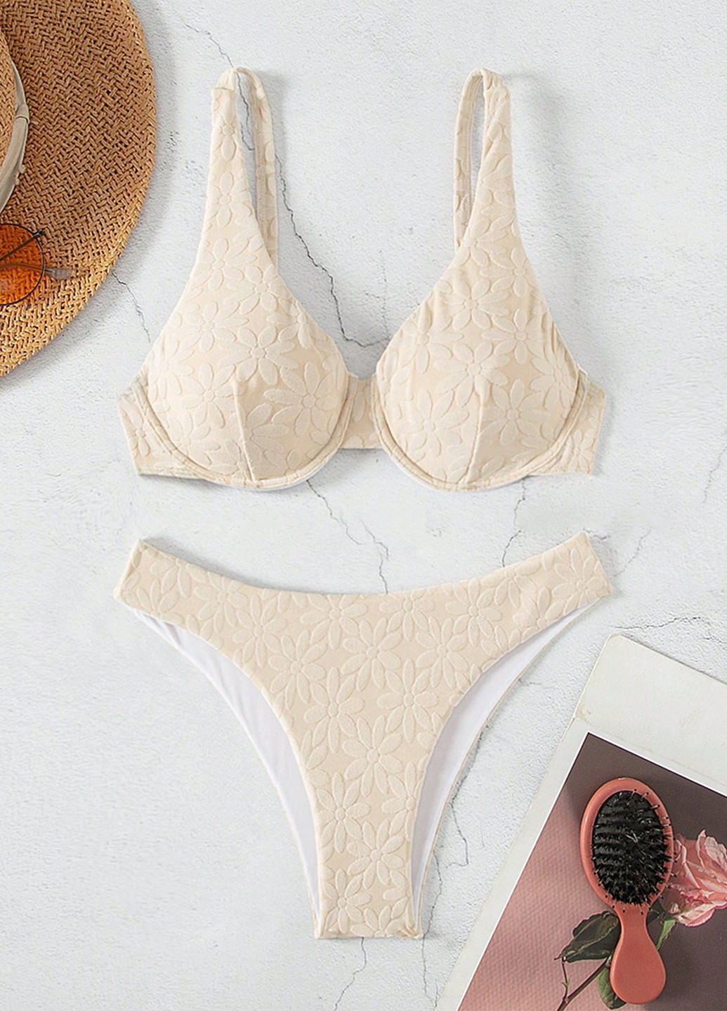 Кремовий літній купальник (ліф, трусики) роздільний SHEIN