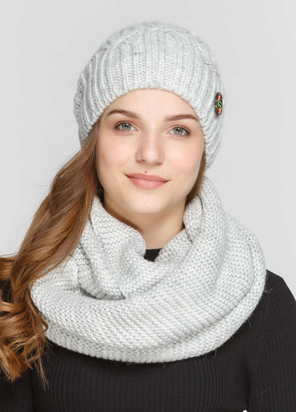 Светло-серый зимний комплект (шапка, шарф-снуд) Fashion Star