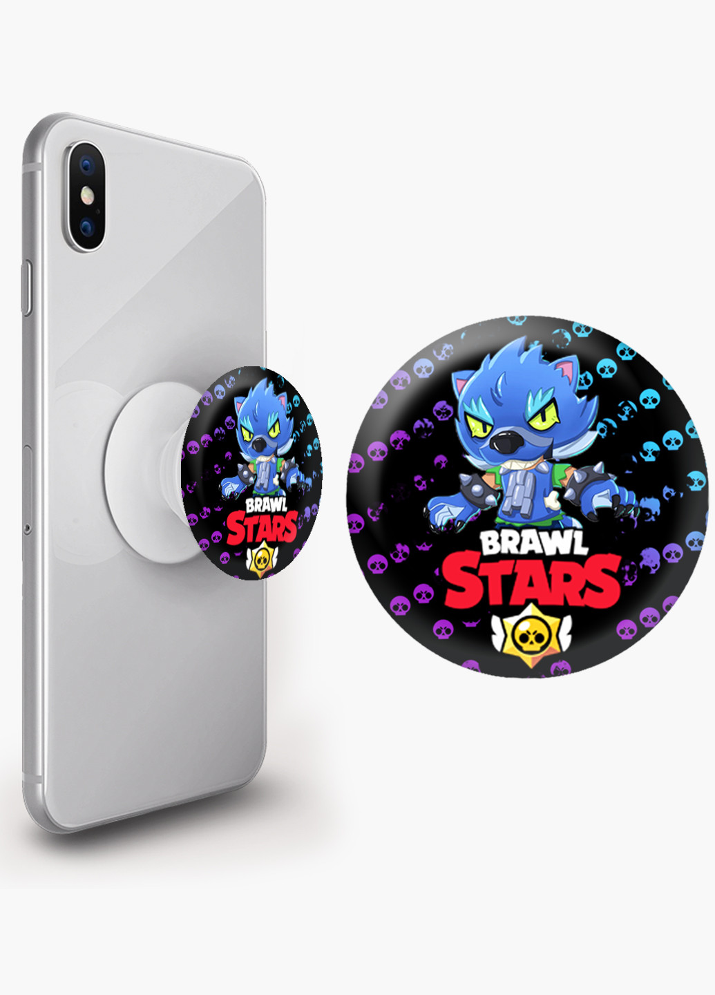 Попсокет (Popsockets) тримач для смартфону Леон Вовк Бравл Старс (Leon Wolf Werewolf Brawl Stars) (8754-1014) Чорний MobiPrint (216748209)