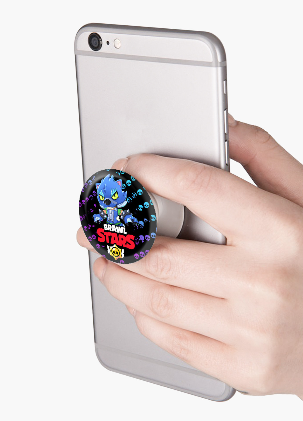 Попсокет (Popsockets) тримач для смартфону Леон Вовк Бравл Старс (Leon Wolf Werewolf Brawl Stars) (8754-1014) Чорний MobiPrint (216748209)