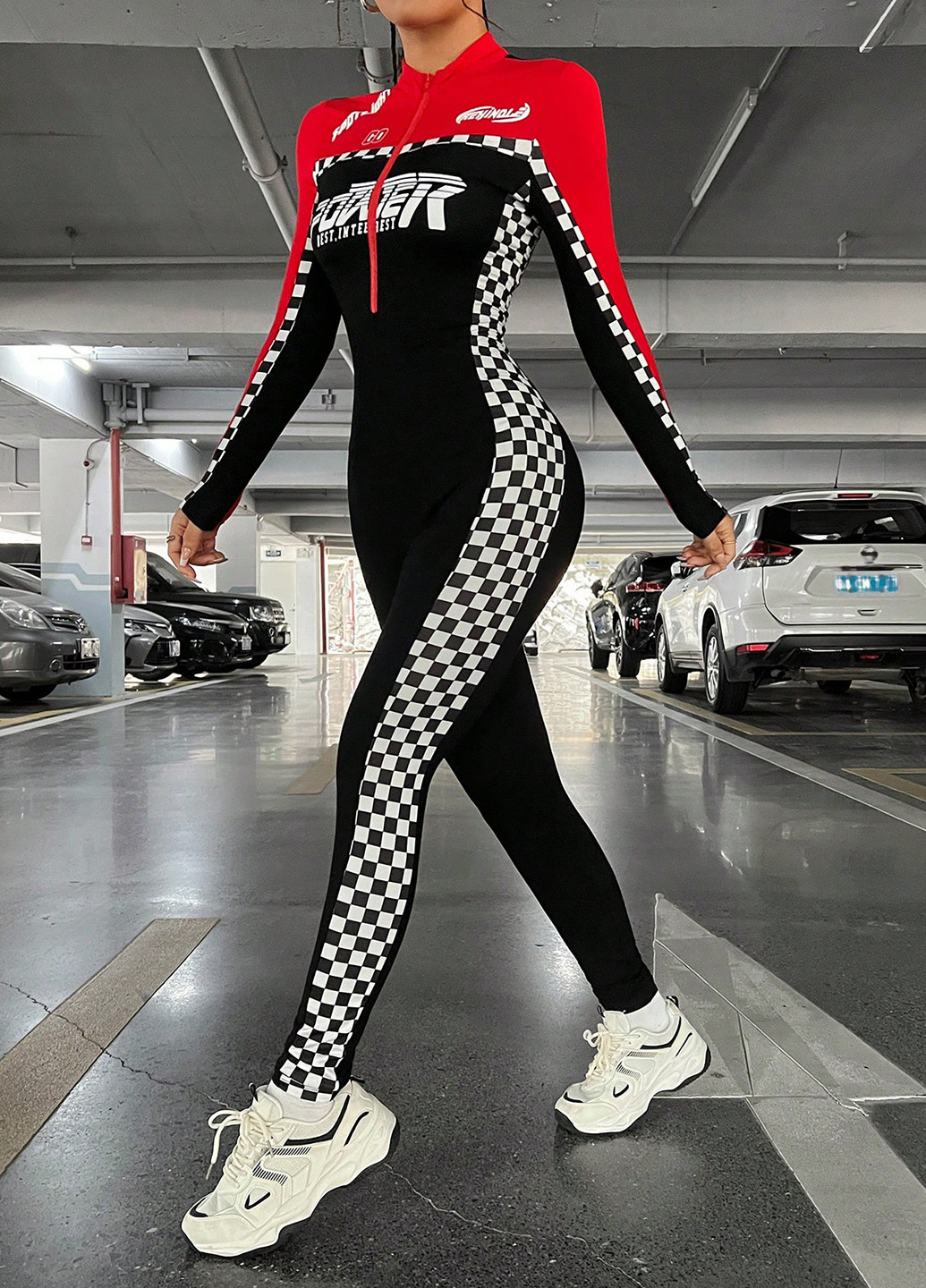 Комбинезон SHEIN комбинезон-брюки колор блок чёрный спортивный, кэжуал вискоза