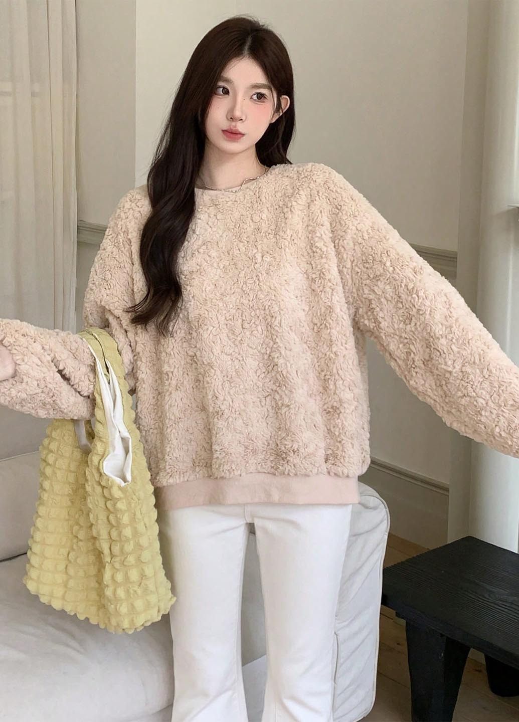 Бежевый свитшот SHEIN однотонный без декора (345558320)