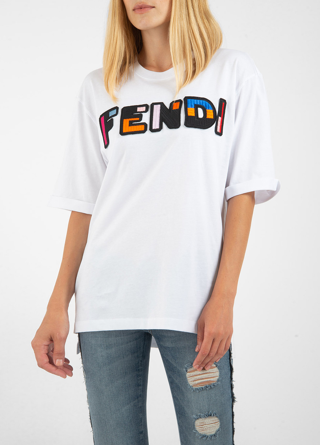 Белая летняя футболка Fendi