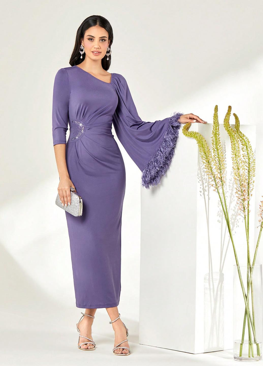 Сиреневое вечернее платье силуэтная SHEIN однотонное