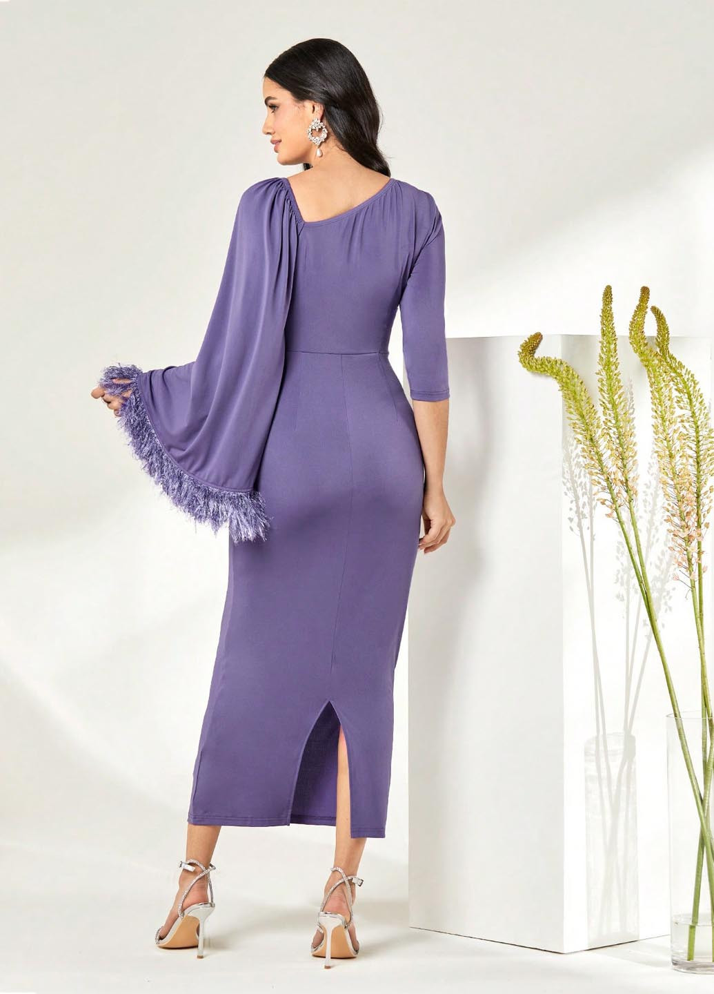 Сиреневое вечернее платье силуэтная SHEIN однотонное