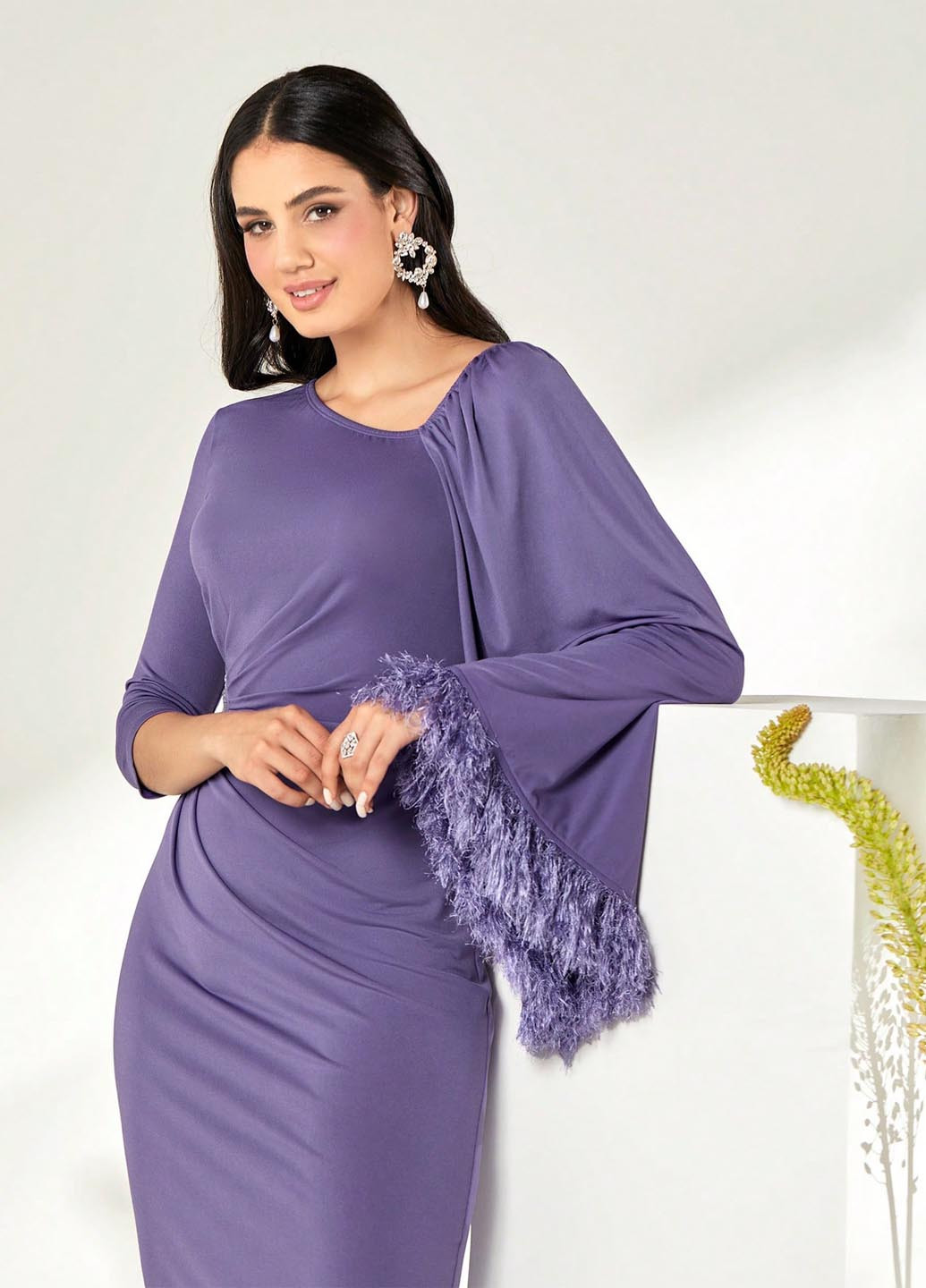 Сиреневое вечернее платье силуэтная SHEIN однотонное