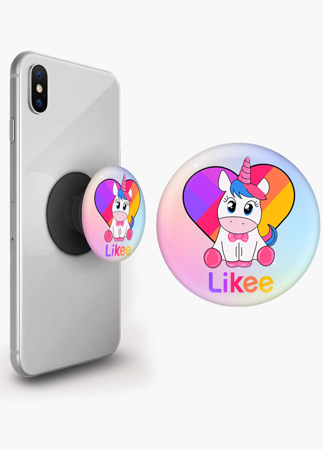 Попсокет (Popsockets) тримач для смартфону Лайк Єдиноріг (Likee Unicorn) (8754-1594) Чорний MobiPrint (216748465)