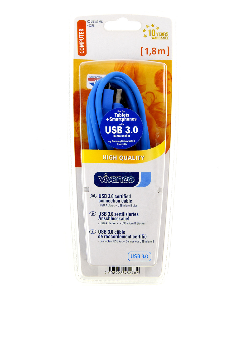 USB Кабель для зарядки и передачи данных, 1,8 м Vivanco (179471895)