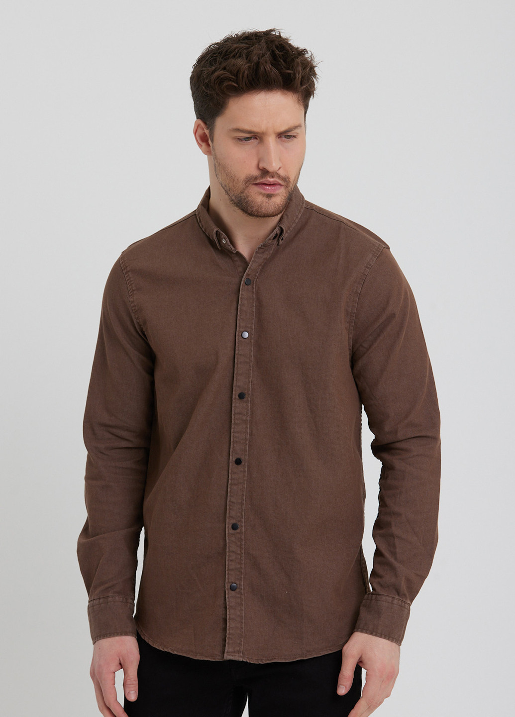 Коричневая кэжуал рубашка однотонная Trend Collection