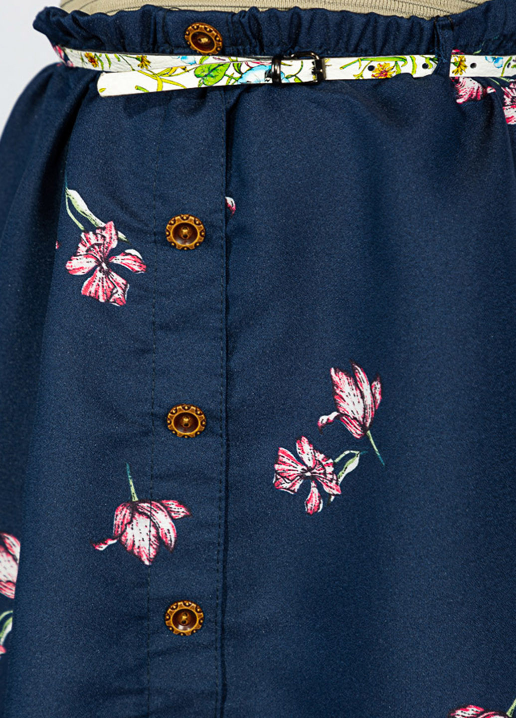 Темно-синяя коктейльный цветочной расцветки юбка Time of Style колокол