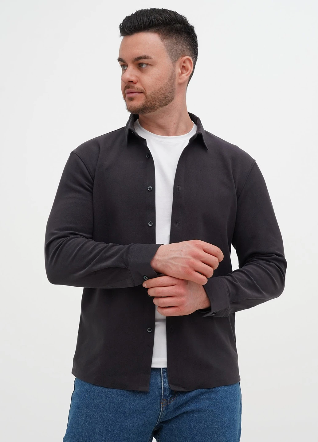 Темно-серая кэжуал рубашка однотонная Trend Collection