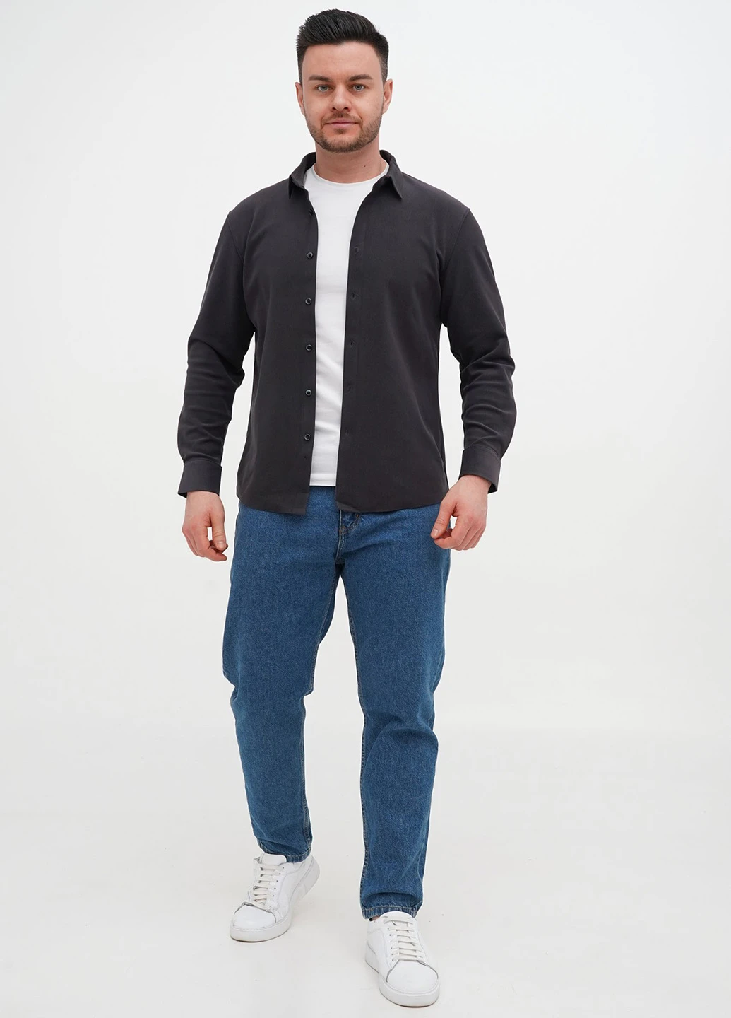 Темно-серая кэжуал рубашка однотонная Trend Collection