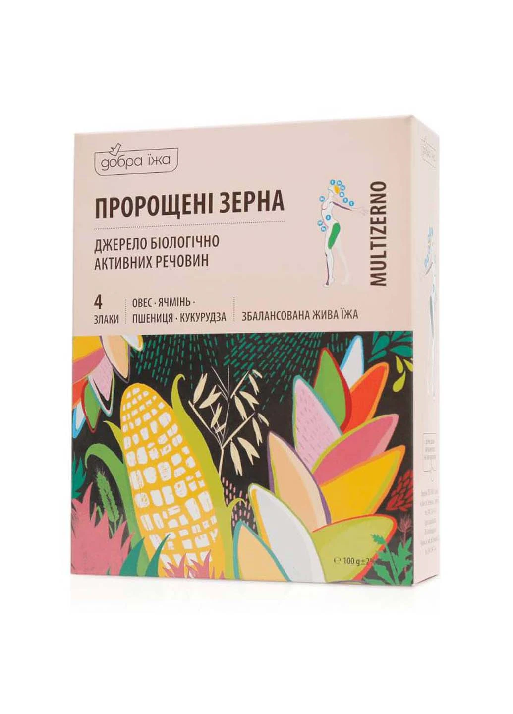 Пророщені зерна пшениці вівса ячменя і кукурудзи 100 г коробка зі стіками Добра Їжа (255300132)