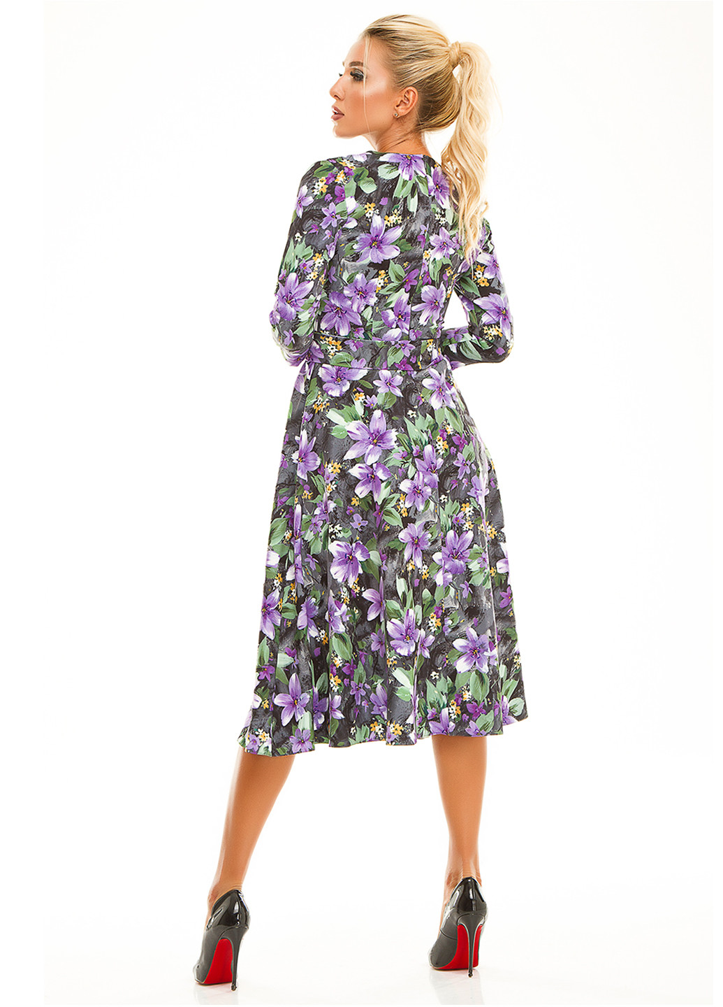 Фиолетовое кэжуал платье а-силуэт Lady Style с цветочным принтом
