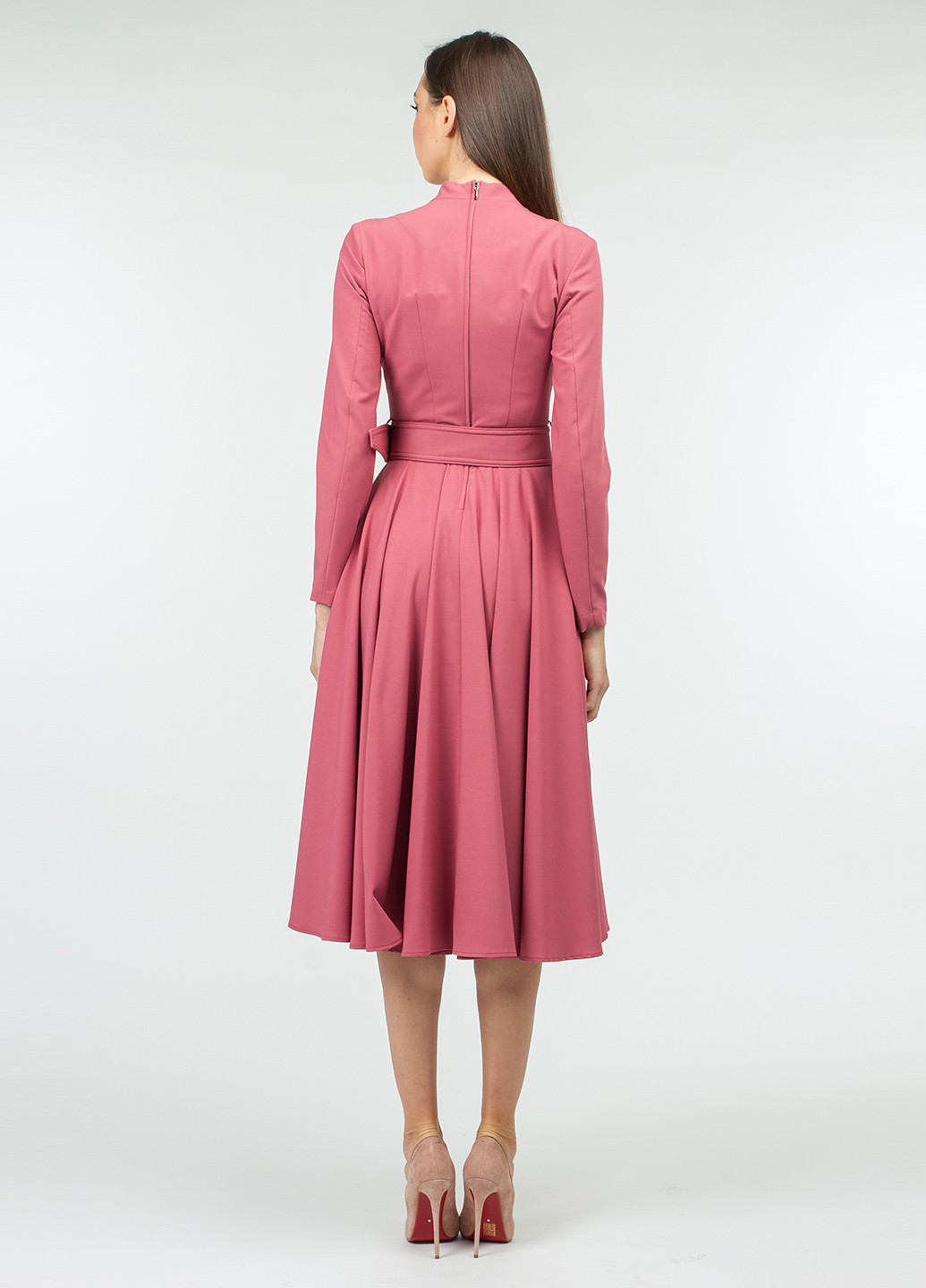 Розовое кэжуал платье на запах, с юбкой-солнце BGL однотонное