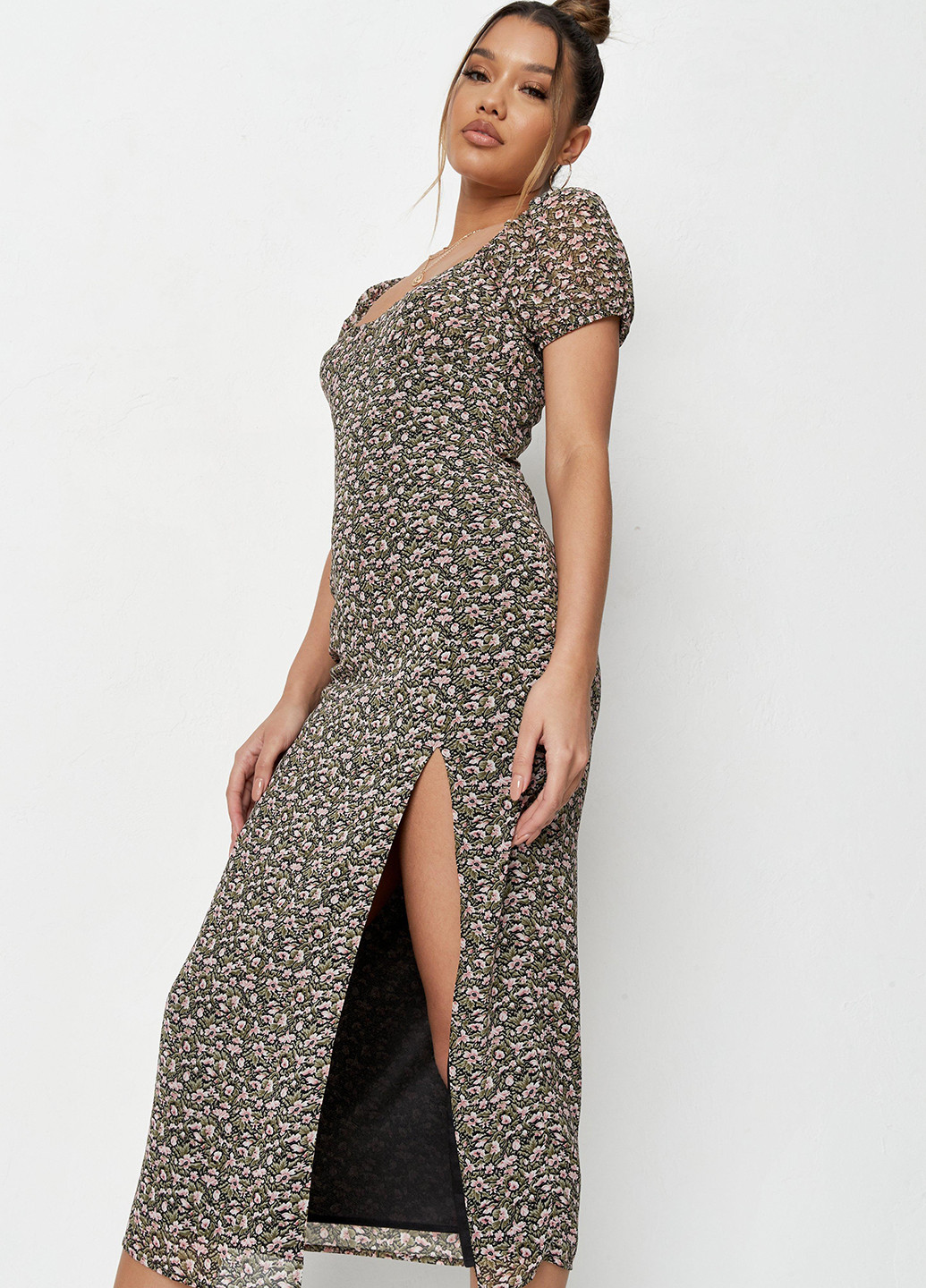 Темно-зеленое кэжуал платье Missguided с цветочным принтом