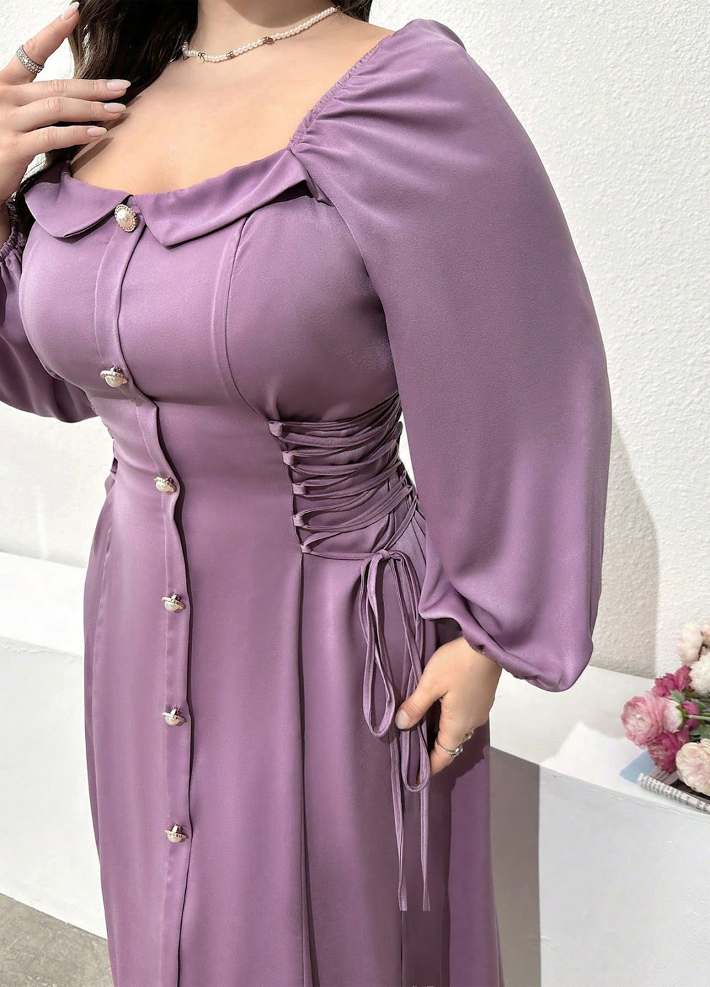 Лиловое вечернее платье SHEIN однотонное