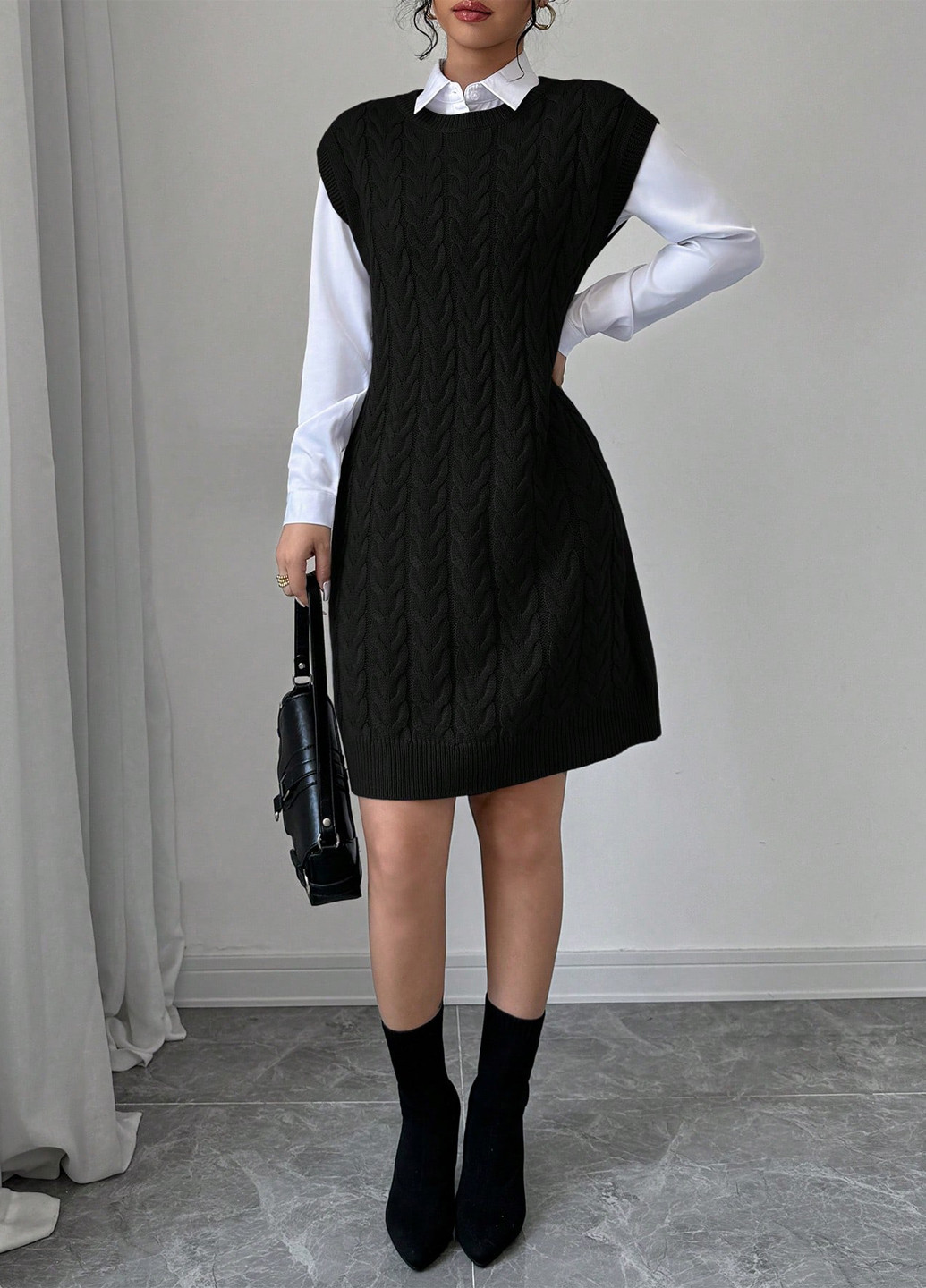 Черное кэжуал платье платье-свитер SHEIN однотонное