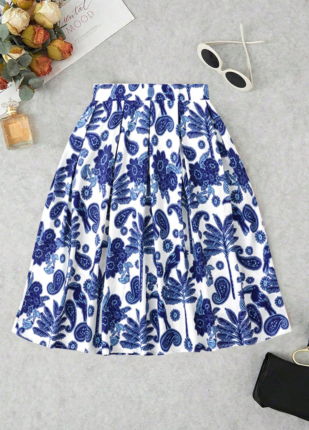 Разноцветная кэжуал "турецкие огурцы" юбка SHEIN а-силуэта (трапеция), плиссе