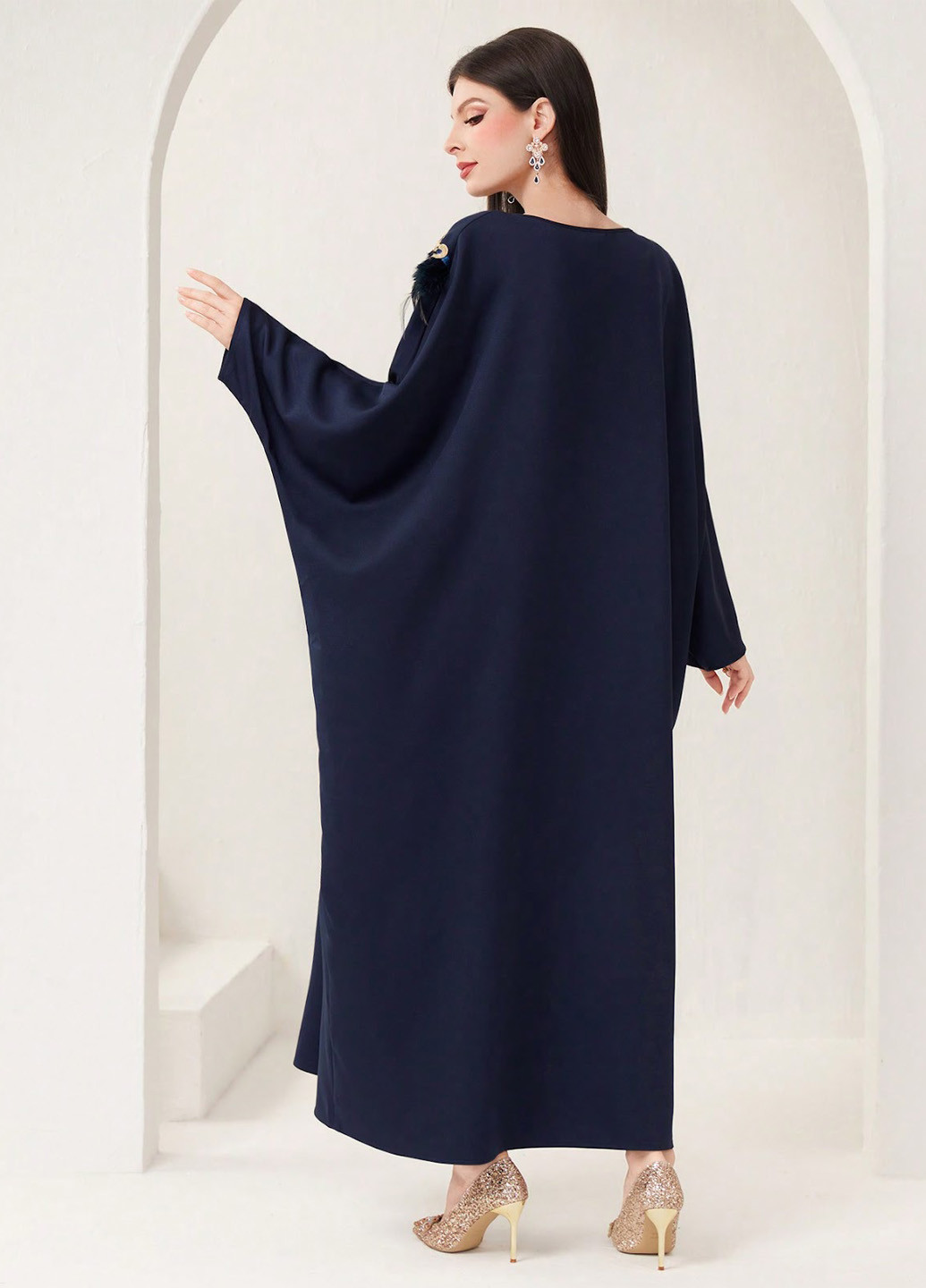 Темно-синя вечірня сукня балон SHEIN однотонна