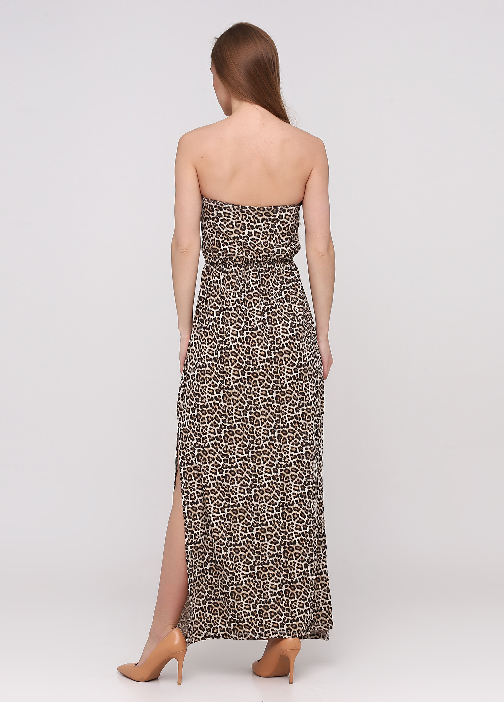 Светло-коричневое кэжуал платье с открытыми плечами H&M леопардовый