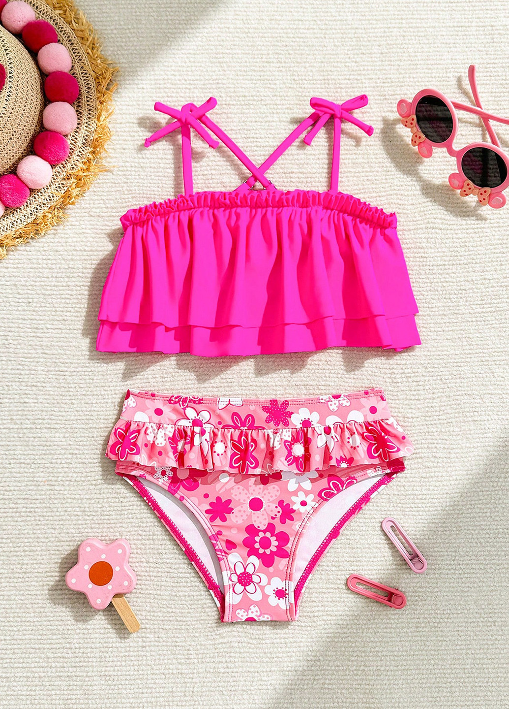 Рожево-ліловий літній купальник (ліф, трусики) топ, роздільний SHEIN