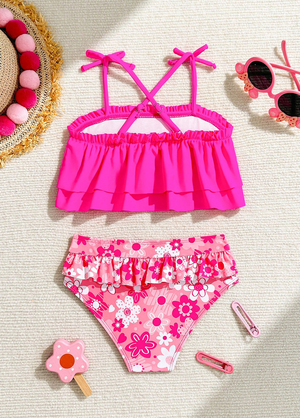 Рожево-ліловий літній купальник (ліф, трусики) топ, роздільний SHEIN