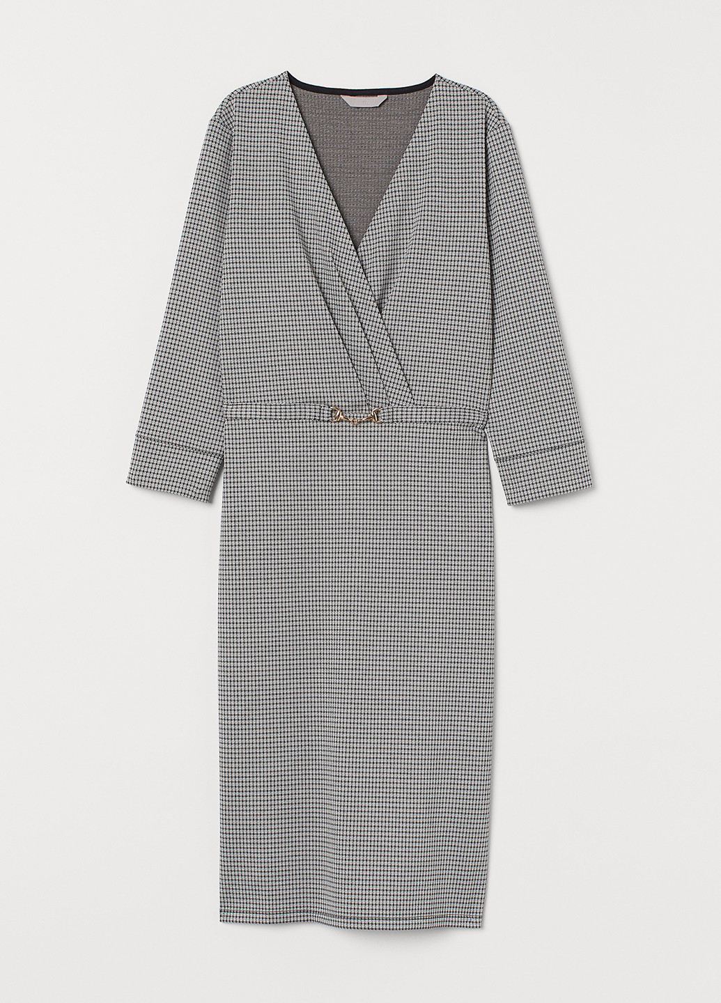 Черно-белое деловое платье на запах, футляр H&M с узором пье-де-пуль «гусиная лапка»