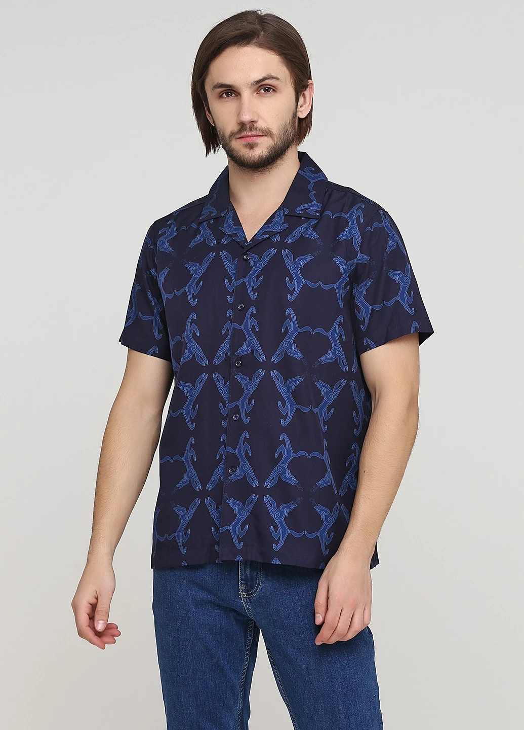 Темно-синяя кэжуал рубашка однотонная Nyden by H&M