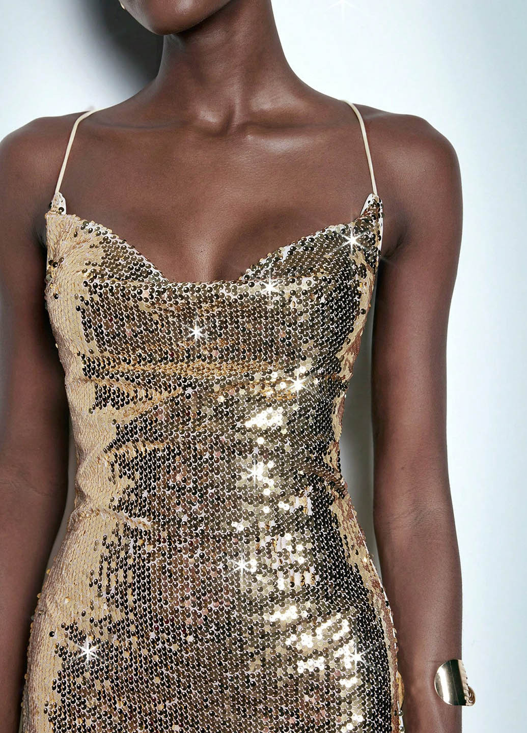 Золотий вечірня, кежуал сукня з відкритими плечима SHEIN однотонна