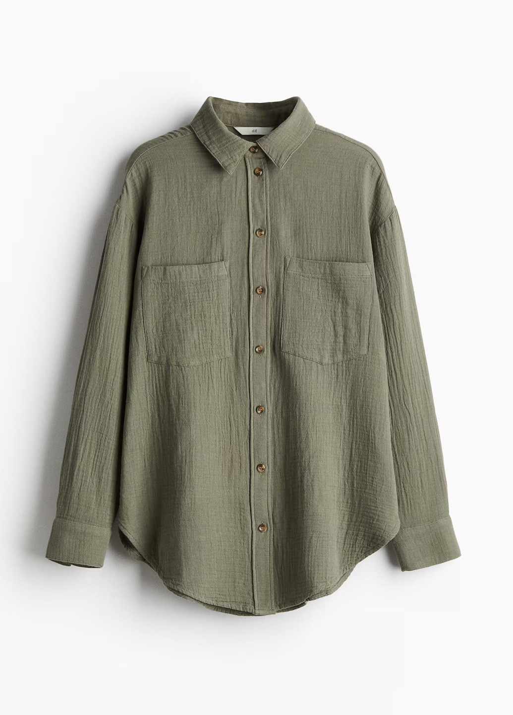 Оливковковая (хаки) кэжуал рубашка однотонная H&M