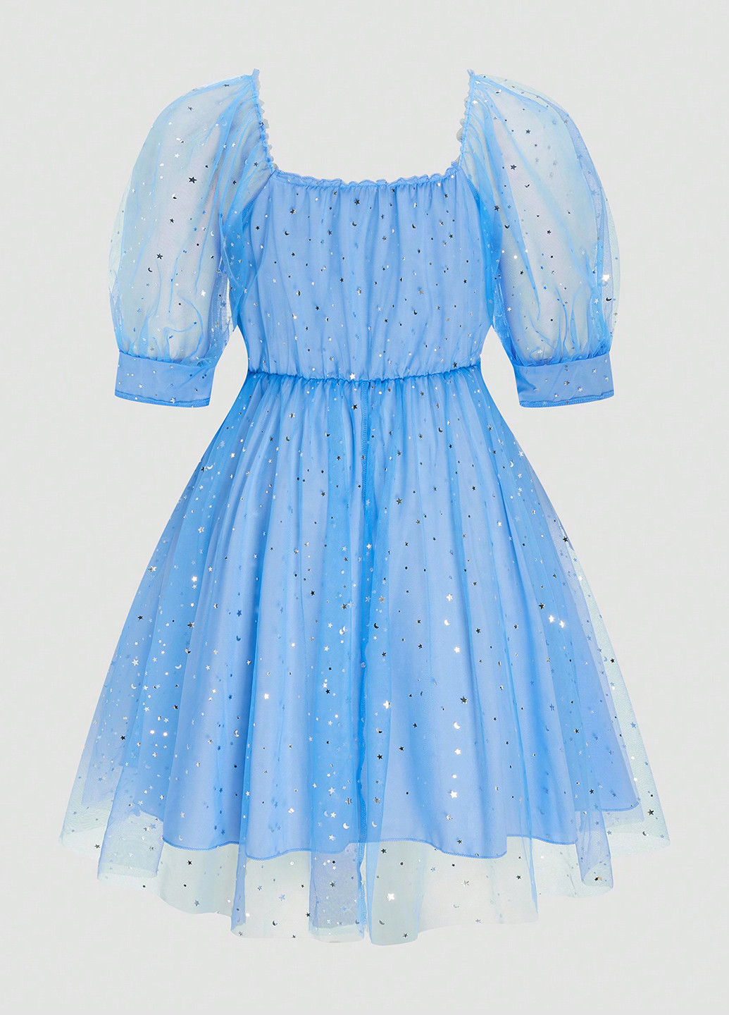 Голубое коктейльное платье бэби долл, с юбкой-солнце SHEIN однотонное