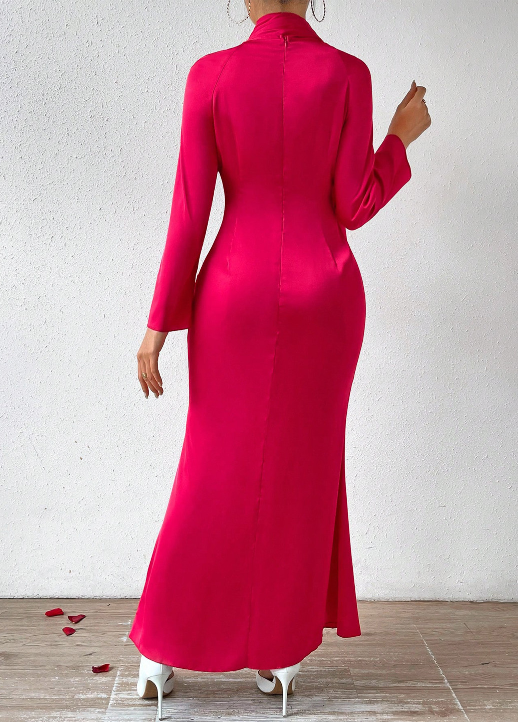 Фуксиновое (цвета Фуксия) коктейльное, праздничный, вечернее платье SHEIN однотонное