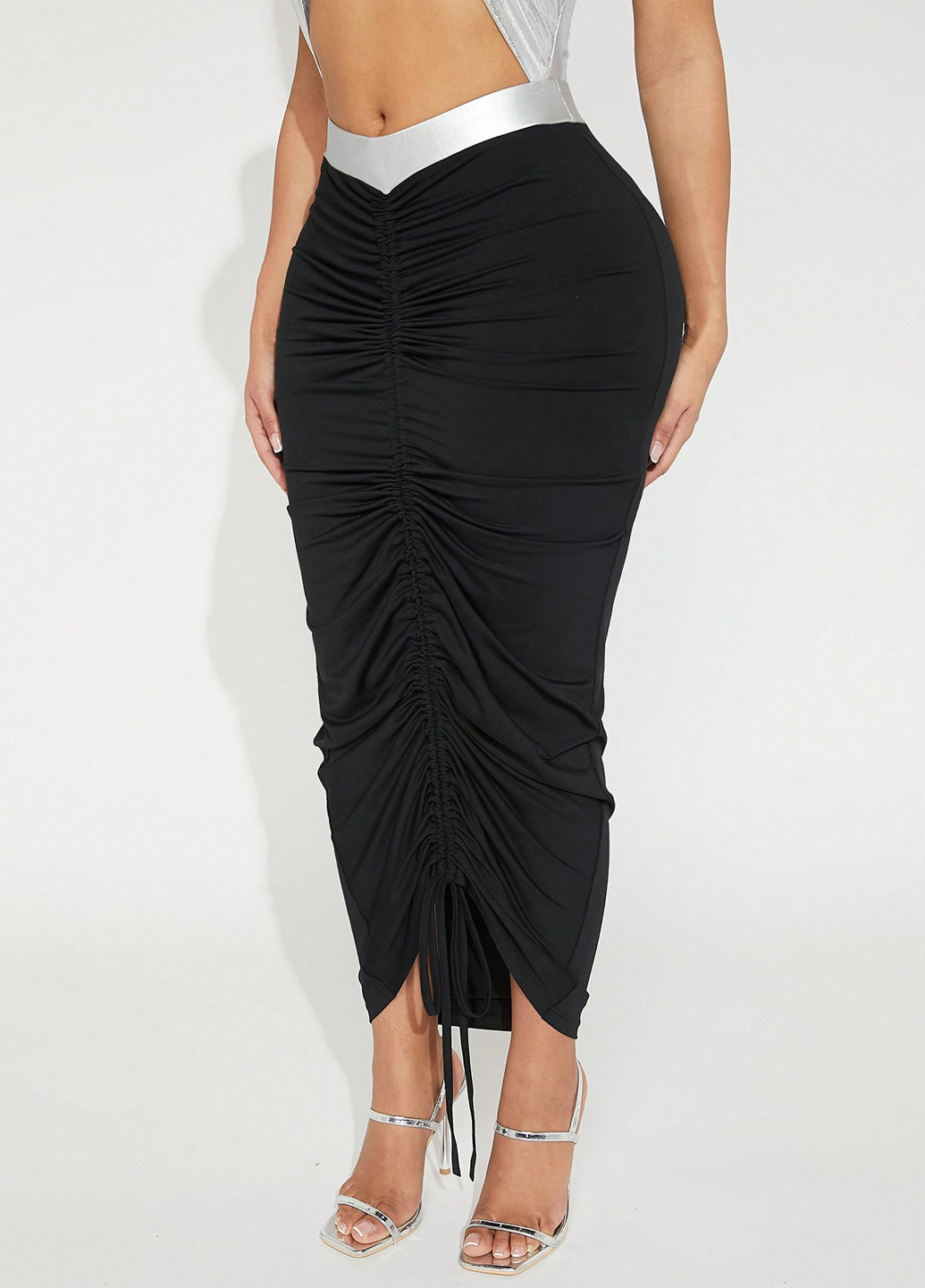 Черная кэжуал однотонная юбка SHEIN