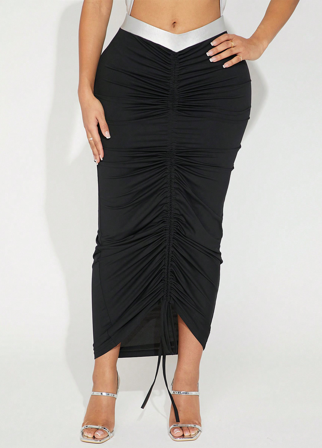 Черная кэжуал однотонная юбка SHEIN