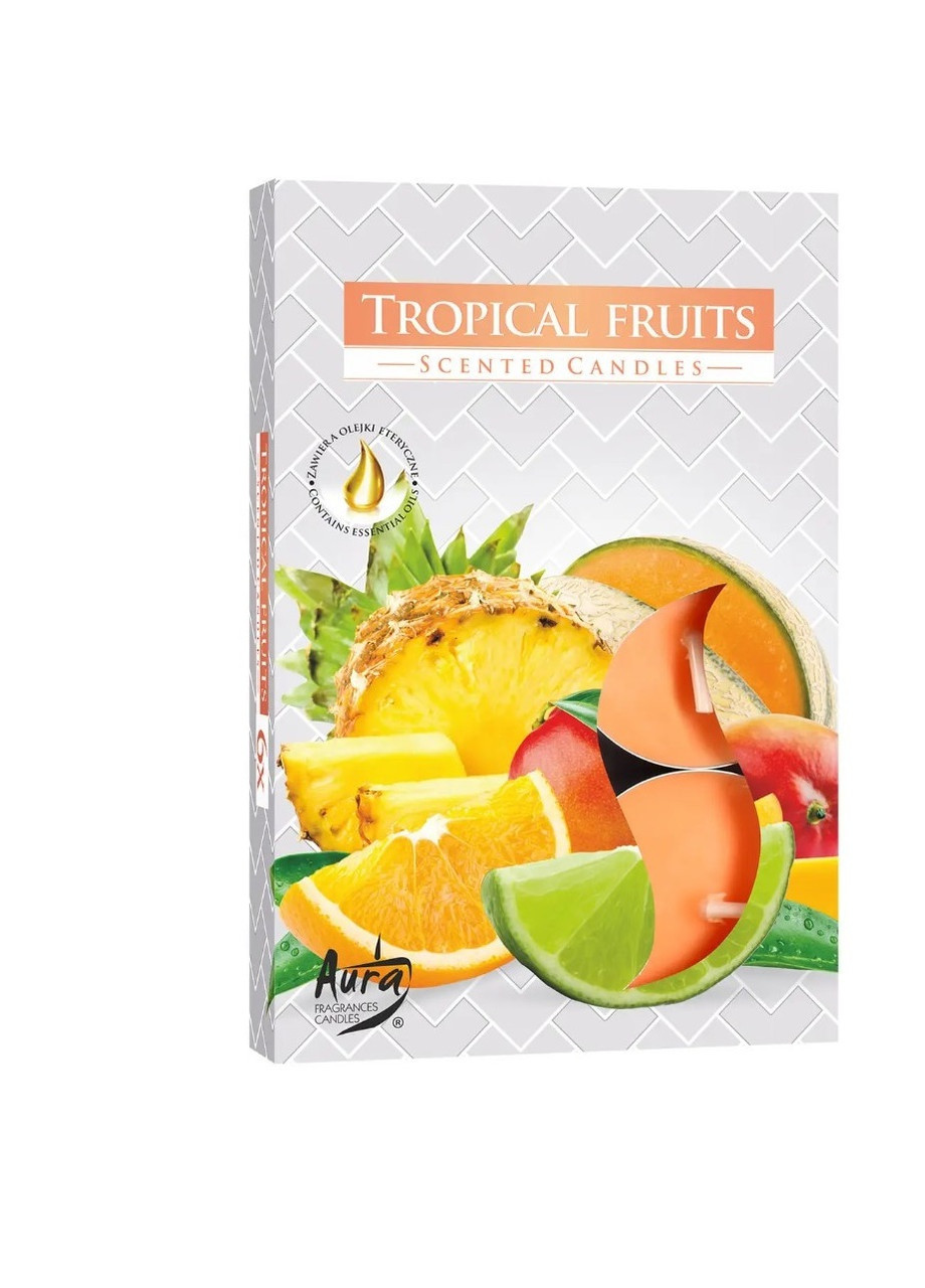 Аромасвічки чайні набір 6 штук ТРОПІЧНІ ФРУКТИ, свічки плаваючі господарські столові парафінові круглі для дому, свічка воскова No Brand (255371549)
