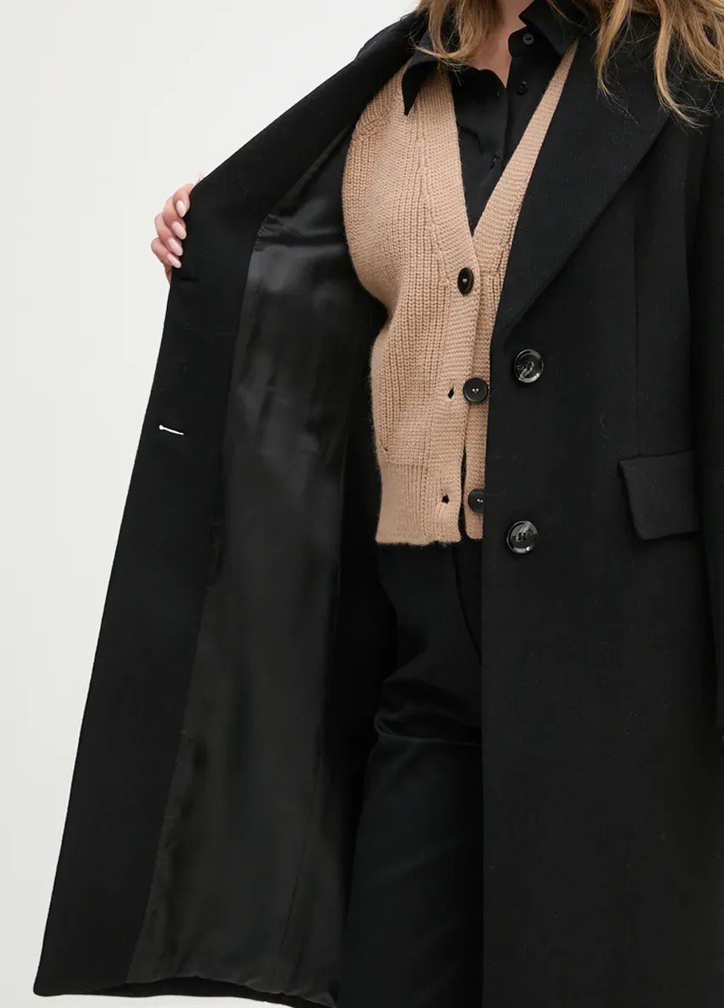 Чорне демісезонне Пальто однобортне Sisley