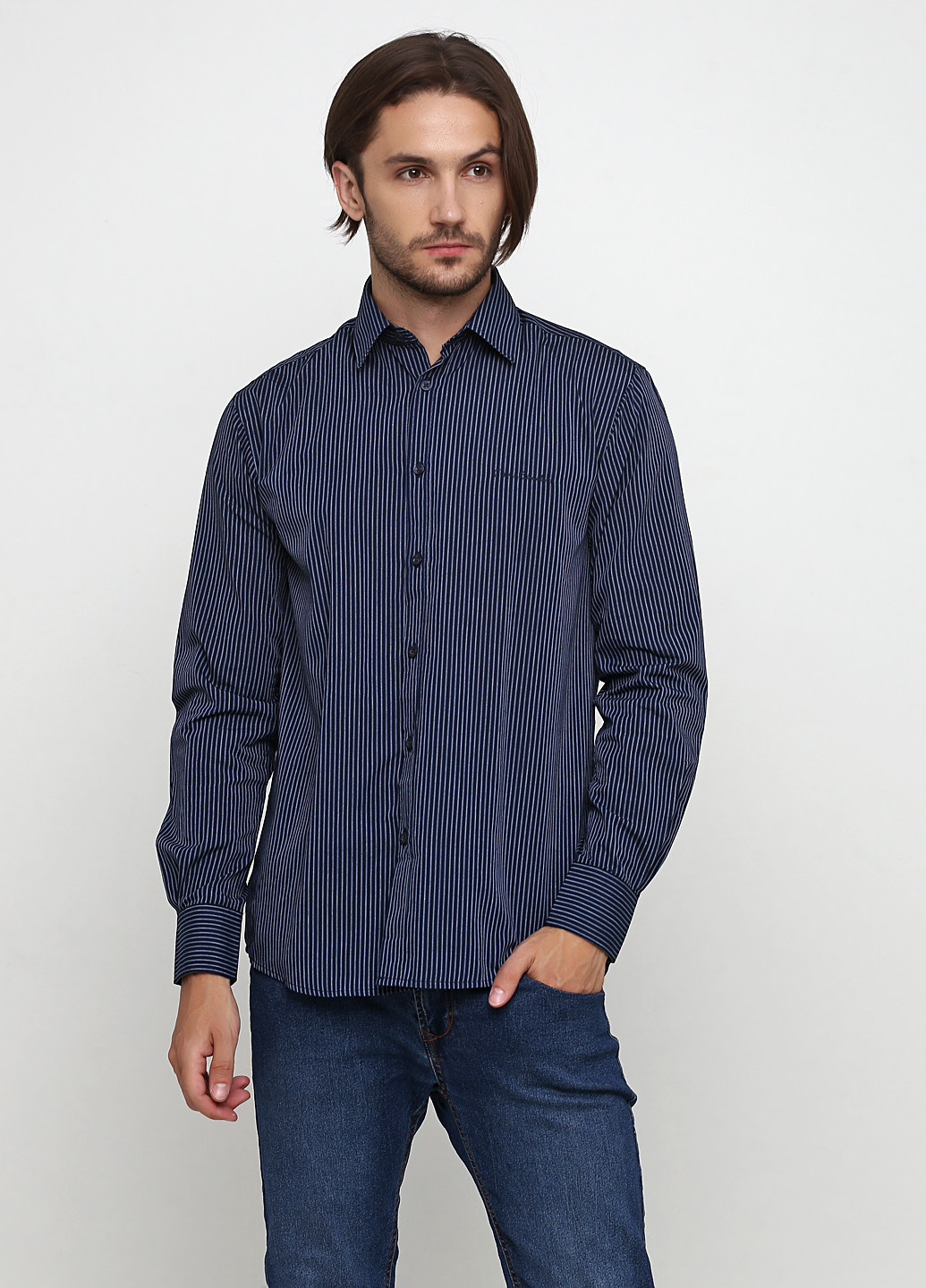 Темно-синяя кэжуал рубашка в полоску Pierre Cardin