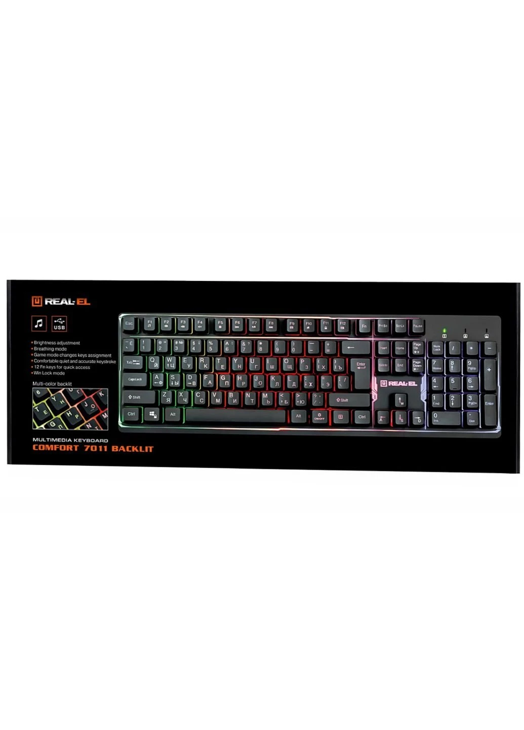 Клавіатура Real-El 7011 Comfort Backlit Black (253468517)