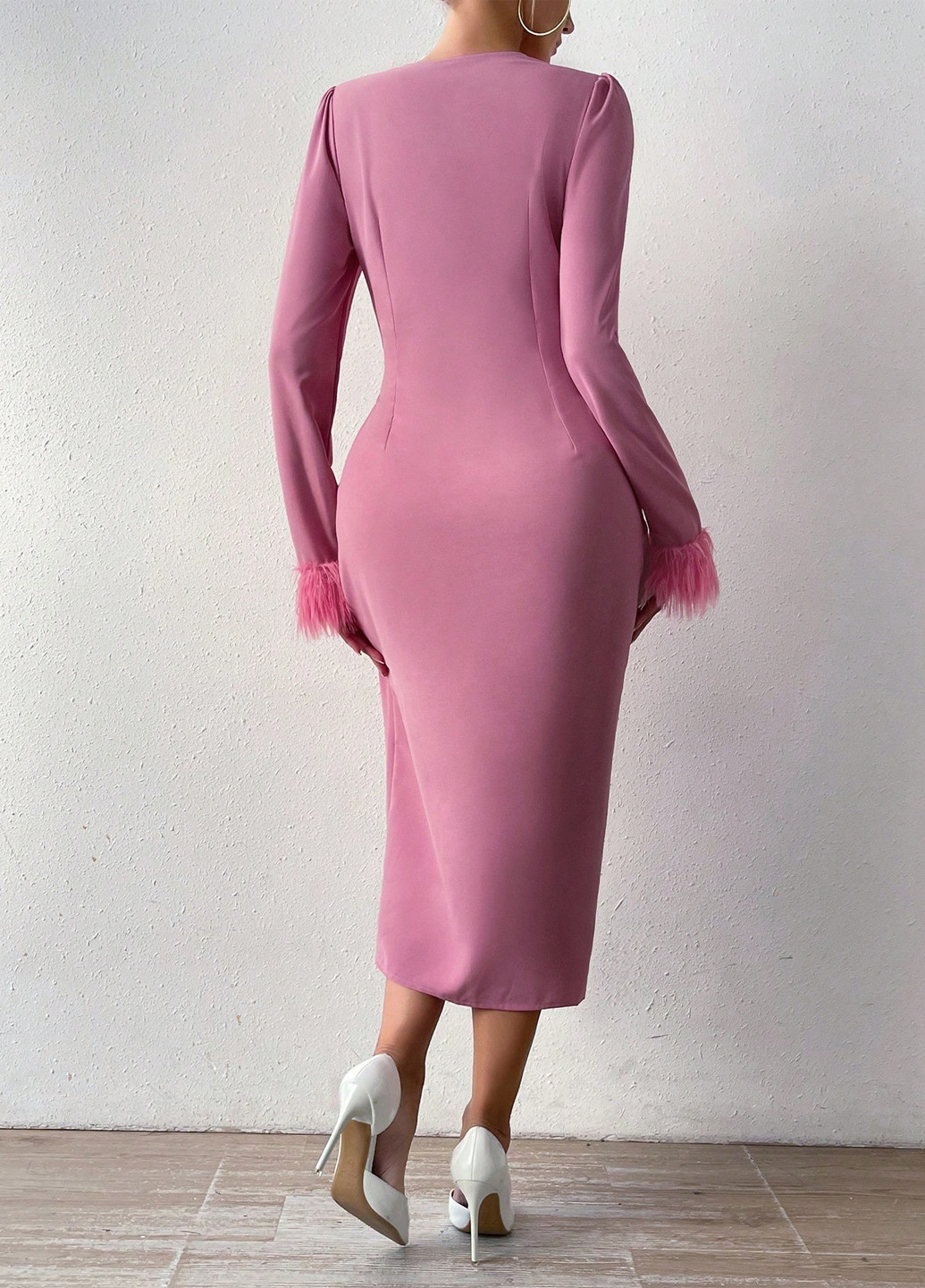 Розовое кэжуал платье на запах SHEIN однотонное